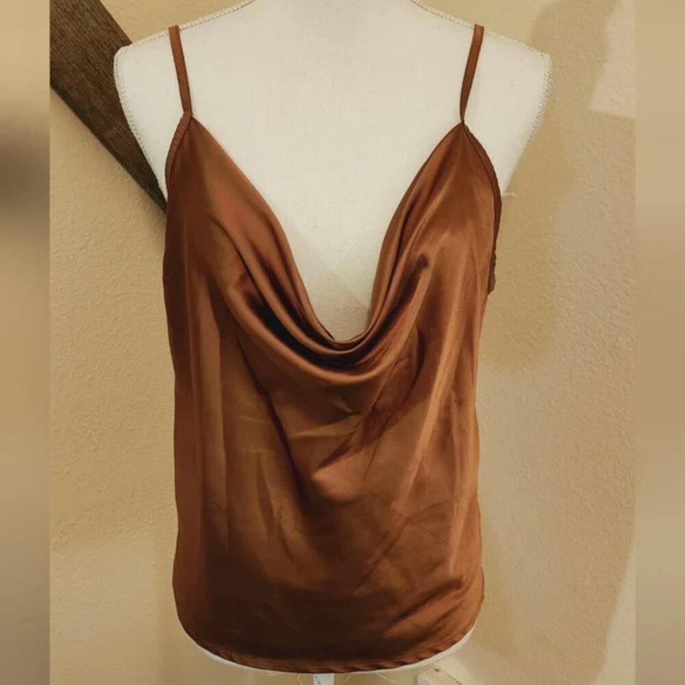 ✨ Simplee Apparel Bronze Satin Cowl-Neck Camisole – Size Large ✨